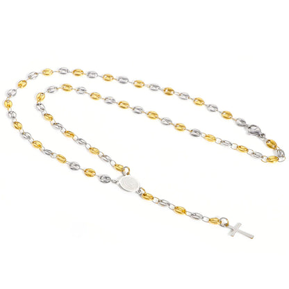 304 Stainless Steel Religious Pig Nose Chain Prayer Beads Rosary Necklace Cross Virgin Mary For Men Women 50cm(19 5/8") long