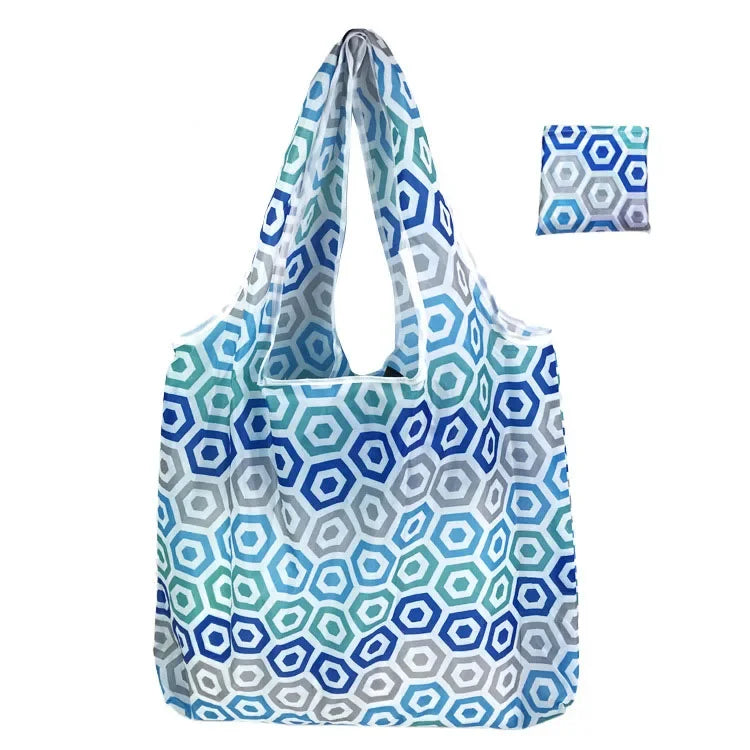 Reusable Shopping Bag Women Cute Fish Cart Flower Print  Nylon Foldable Grocery Bag Creative Eco-Friendly Tote Bag Lightweight