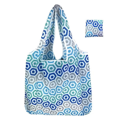 Reusable Shopping Bag Women Cute Fish Cart Flower Print  Nylon Foldable Grocery Bag Creative Eco-Friendly Tote Bag Lightweight