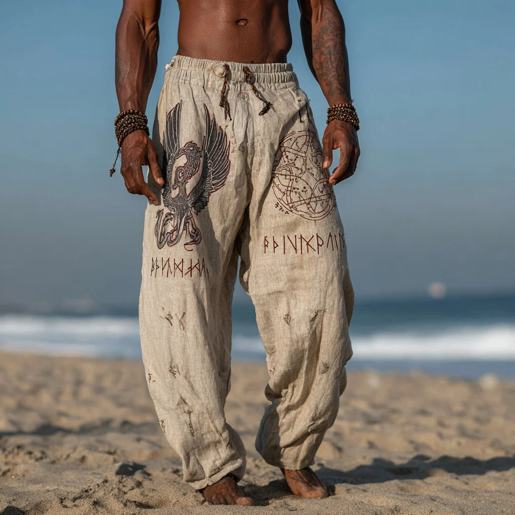 Men's Viking Nordic Sun Art Knot Tribe Celtic Rune 3D Printed Casual Pants Drawstring Straight Leg Pants Summer Beach Pants