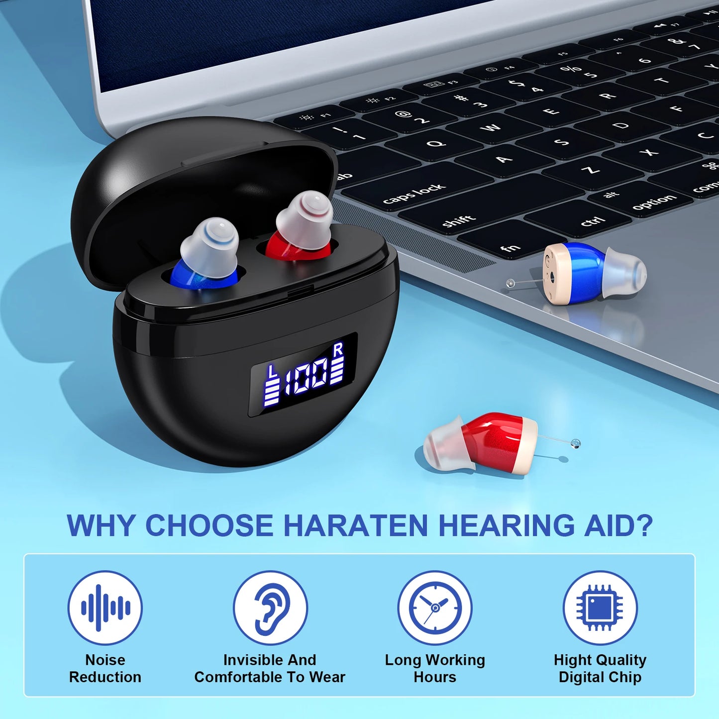 Personal headphones, with sound amplification, complete accessories, small and portable, comfortable for two-ear wearing Earbuds