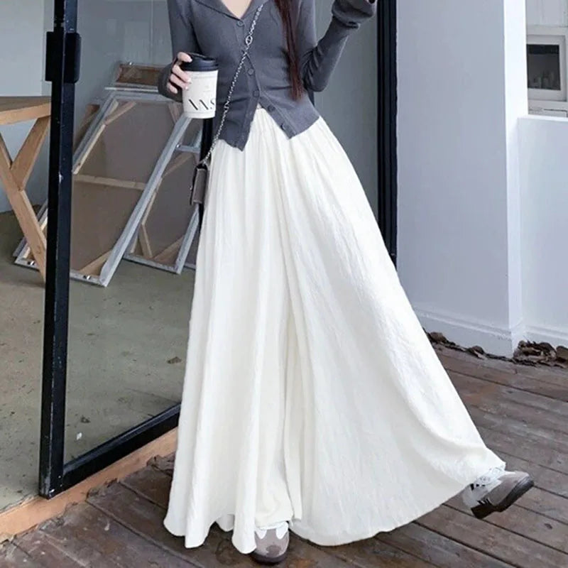 2025 New Women's High Elastic Waist Long Skirts Summer Solid Casual Loose Pleated Maxi Skirt Fashion Streetwear Big Swing Skirts