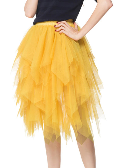 Women's Irregular Tulle Skirts Casual High Waist Solid Color Mesh Skirts Layered Skirts