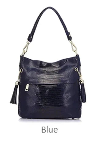 100% Genuine Leather Women's Shoulder Handbags Shiny Embossed Lady Suede Cowhide Real Leather Bags New Cross Body Bucket Bag