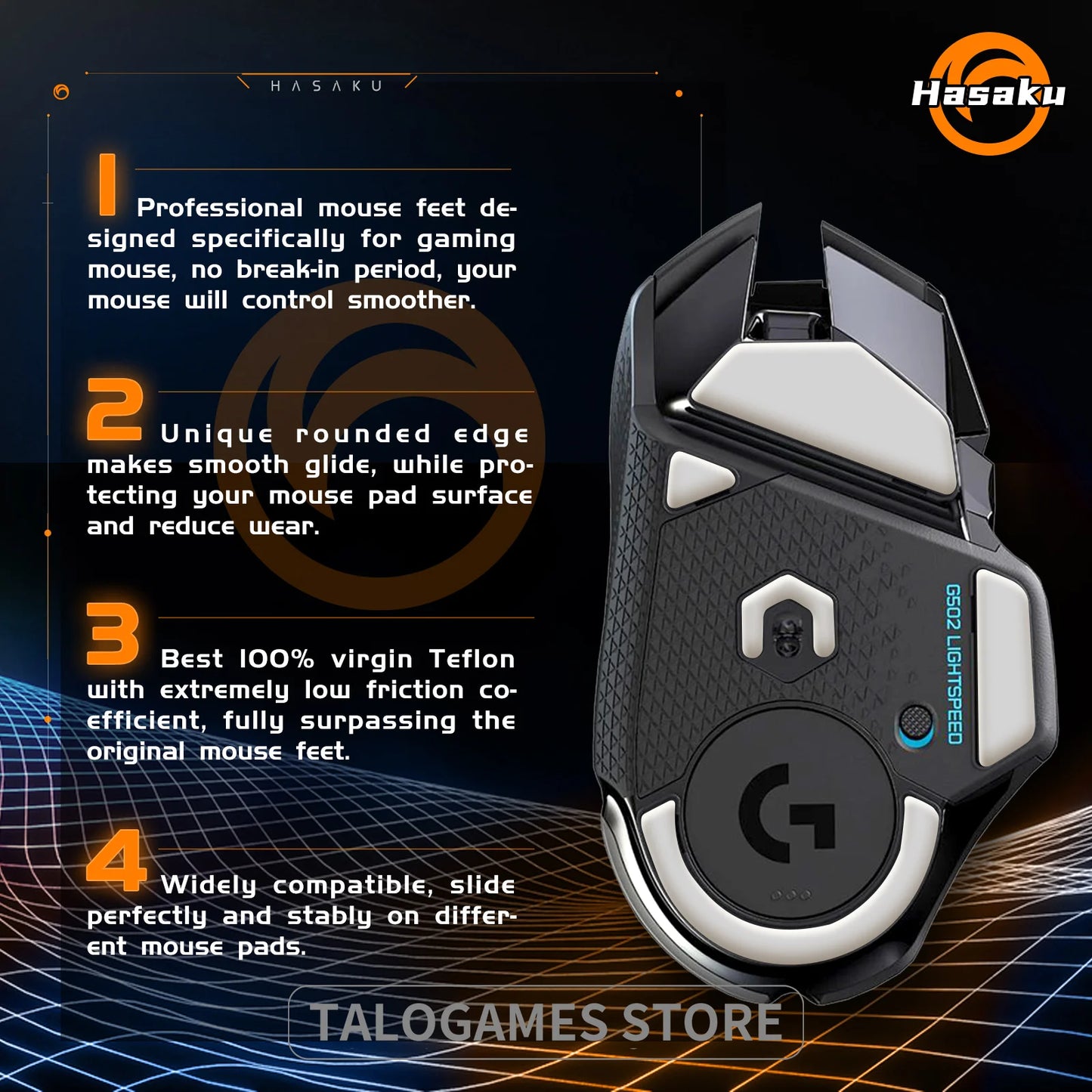 2Sets HASAKU Rounded Curved Edges Gaming Mouse Feet Skates for Logitech G502 Wireless Gaming Mouse Feet Pad Replacement
