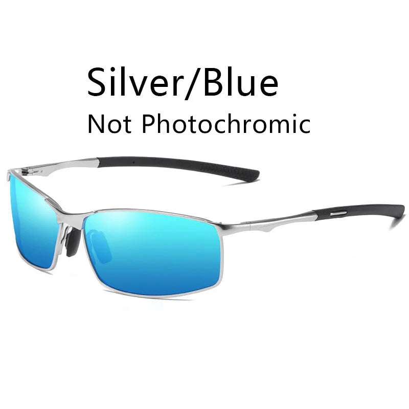 Photochromic Men Polarized Sunglasses Male Metal Square Glasses Driving Sun Glasses UV400 Outdoor Sports Cycling Goggles