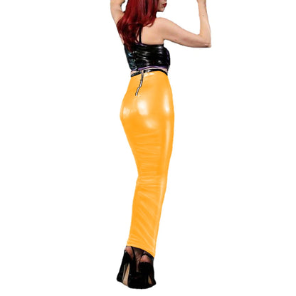 Sexy Slim High Waist Long Hobble Skirt Wetlook PVC Leather Wrap Hip Shapewear Pencil Skirts Kawaii Punk Style Evening Club Party