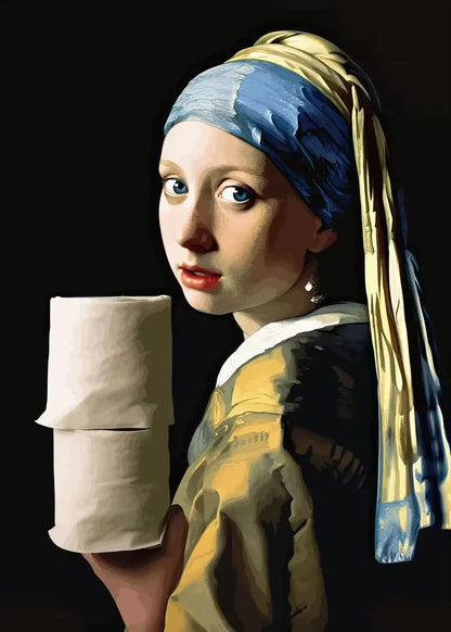 Funny Bathroom Toilet Decoration Painting Mona Lisa Wearing Pearls Girl with Roll Paper Canvas Prints Posters Home Wall Decor