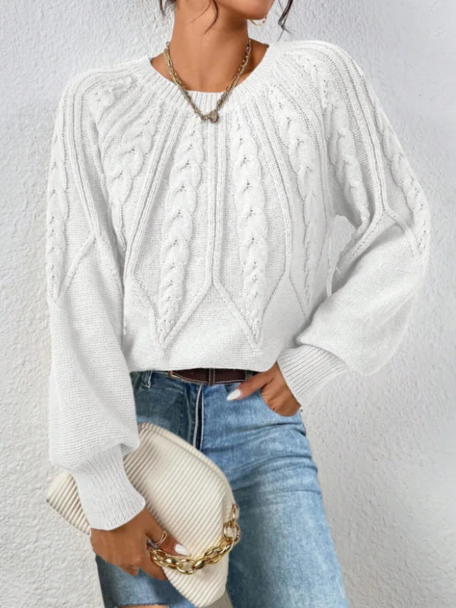 2025 Autumn/Winter New Women's Solid Color Cable Knit  Pullover Sweater Basic Soft Sweaters For Women Jacquard Tops