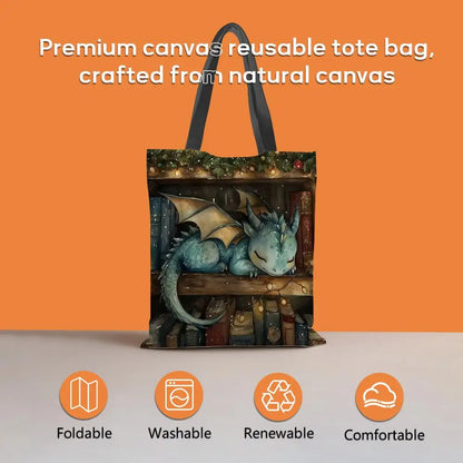 Dragon Sleeping Storage Bags Lightweight Canvas Tote Bag Large Capacity Shoulder Shopper Fashion Eco Multi-Purpose Handbag