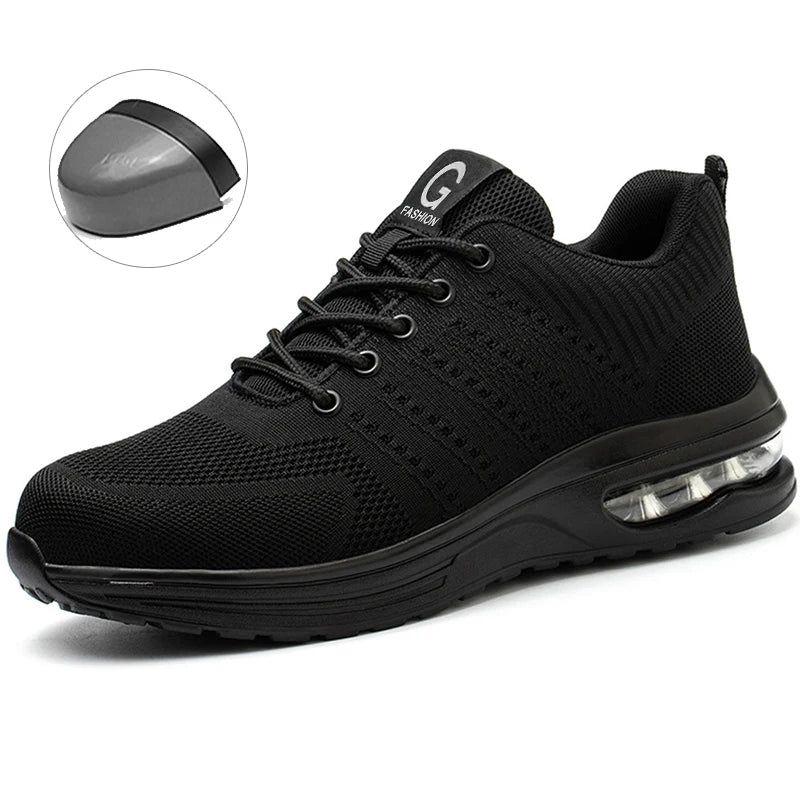 Steel Toe Work Shoes for Men Women  Anti-Smash Anti-Puncture Blue Safety Shoes Breathable Lightweight Air Cushion Work Shoes