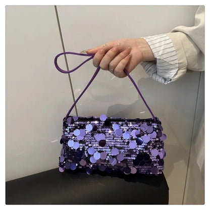 Fashion Lightweight Sequin Shoulder Bags Solid Color Large Capacity Underarm Bag Evening Party Tote Bag Women