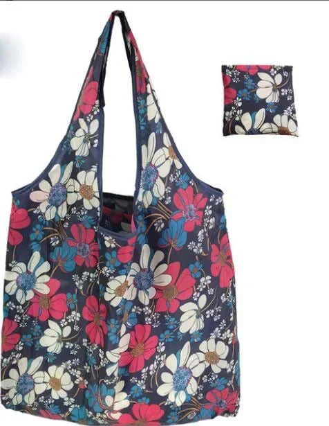 Reusable Shopping Bag Women Cute Fish Cart Flower Print  Nylon Foldable Grocery Bag Creative Eco-Friendly Tote Bag Lightweight