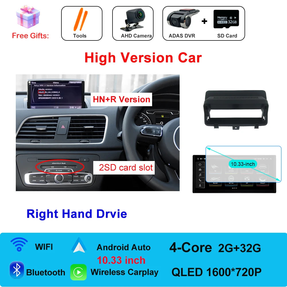Car Radio Navigation GPS Multimedia Video Player Tools For Audi O3 2013-2018 Right Hand Drvie Android 16 Auto Carplay 12.3"