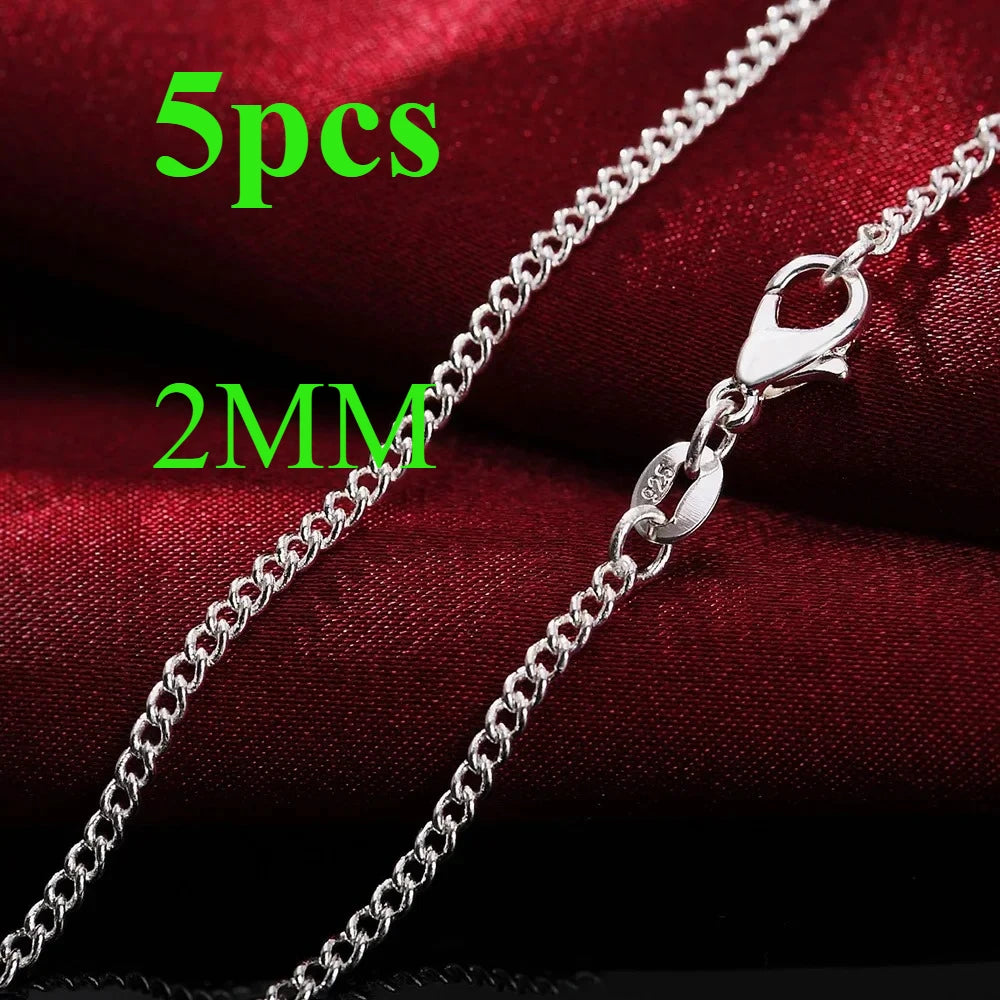 5pcs set wholesale 925 Sterling Silver Necklace 16-30 Inches 2MM String Chain For Women Men High Quality Jewelrys Gifts