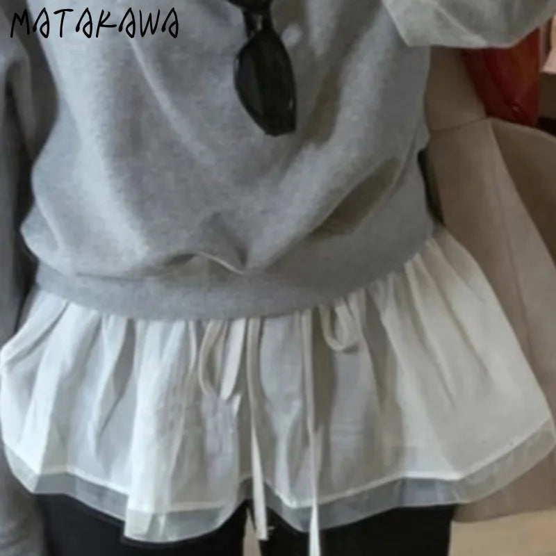 Matakawa Y2k Sweet Mini Skirts All Seasons Korean Fashion Lace Up A-line Faldas Mujer Solid High Waist Basics Sexy Women Skirt