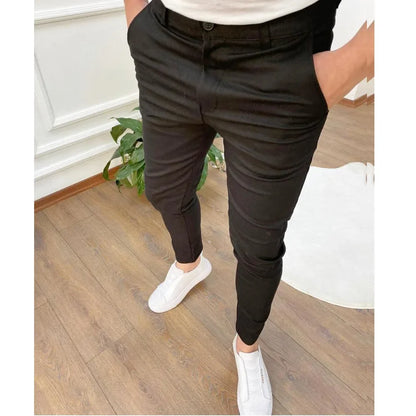 Men's Casual High Stretch Thick Pencil Pants New Solid Color Slim Fit Business Formal Office For Men Daily Wear Cotton Trousers