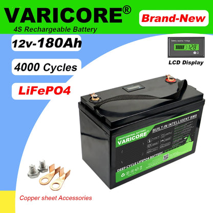 12.8V 180AH LiFePO4 Battery 12V 4s LED Display Lithium Power Batteries for Campers, Golf Cart, Off-Road, Solar & Wind Energy Sto