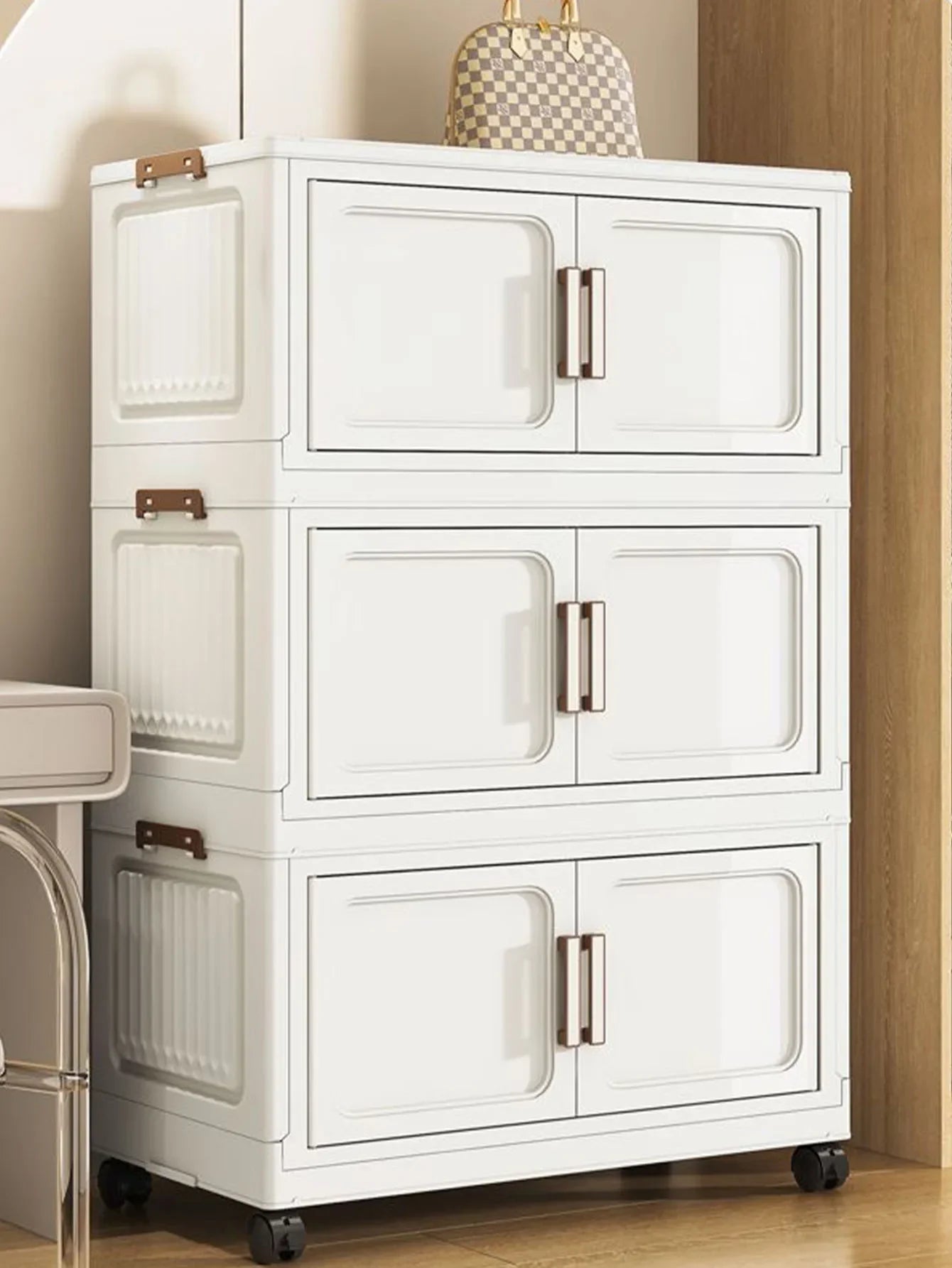 Folding Storage Cabinet with Drawers Home Organization Kitchen Bathroom Bedroom Multi-Functional Compact Closet Space Saver