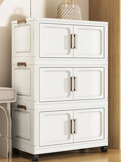 Folding Storage Cabinet with Drawers Home Organization Kitchen Bathroom Bedroom Multi-Functional Compact Closet Space Saver