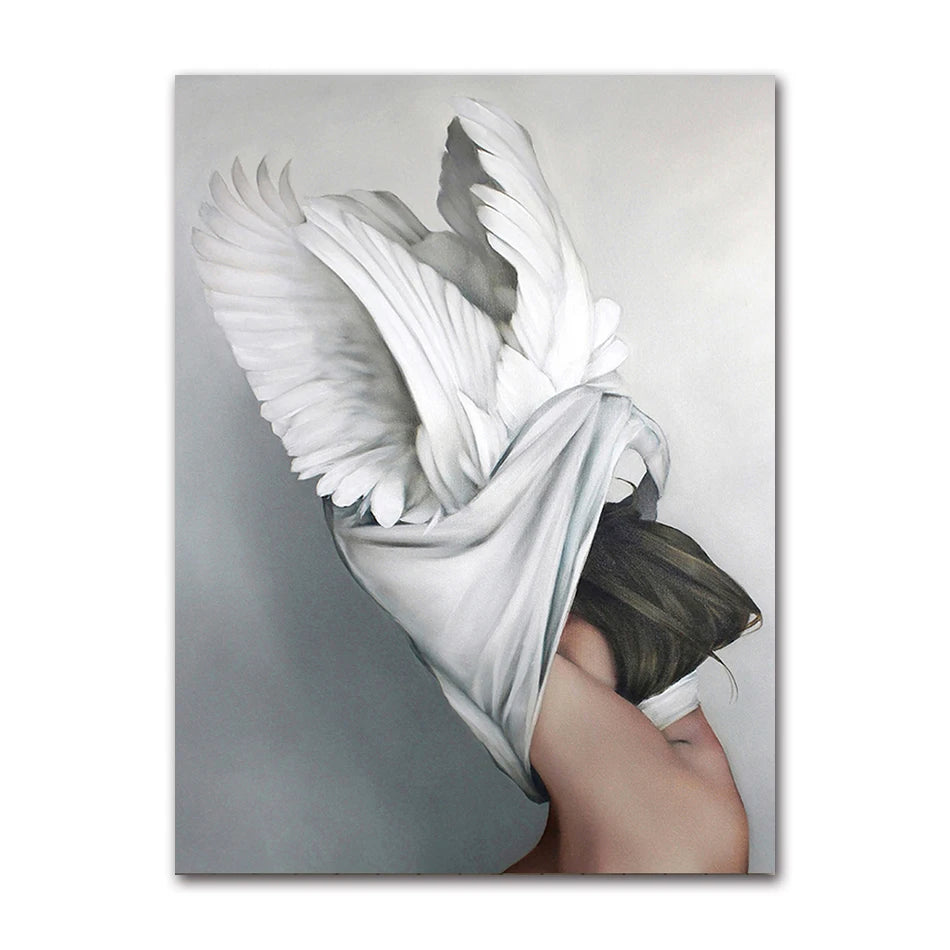 Decorative Painting Living Room Home Decoration Flowers Feathers Woman Abstract Canvas Painting Wall Art Print Poster Picture