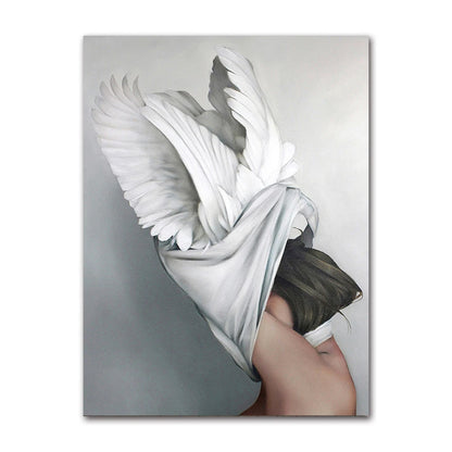 Decorative Painting Living Room Home Decoration Flowers Feathers Woman Abstract Canvas Painting Wall Art Print Poster Picture