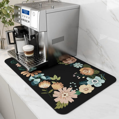 Coffee Machine Mat Rubber Backing Water-Absorbent Dish Drying Pad Kitchen Worktop Drainage Mat Home Decor