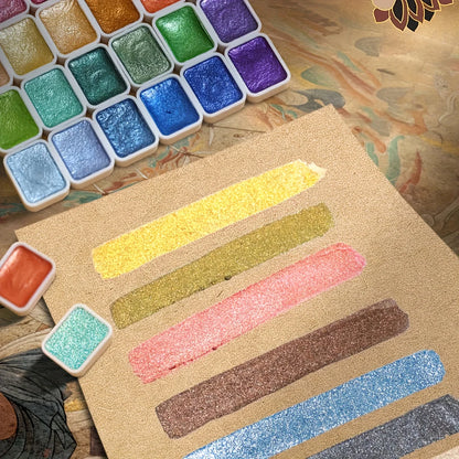 32Color Metallic Paint Palette for Artists|Soft Pearl Tones to Bold Shine Elevate Creations with New Layers of Bright Luminosity