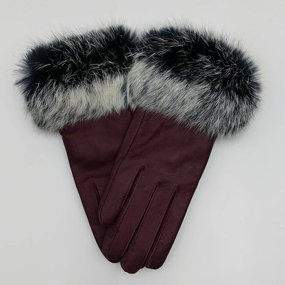 2025 Women Winter Warm Genuine Sheep Leather Glove With Real Fur Trimming Female Warm Real Leather Fur High Quality Mittens