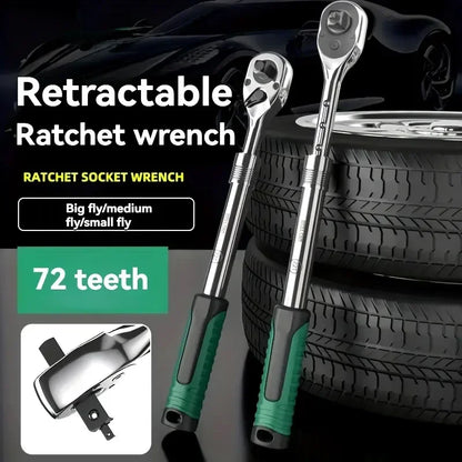 72-Tooth Ratchet Wrench Set, Chrome Vanadium Steel, Automatic Two-Way Mechanism, Stretchable, Ergonomic Grip, with Quick Socket