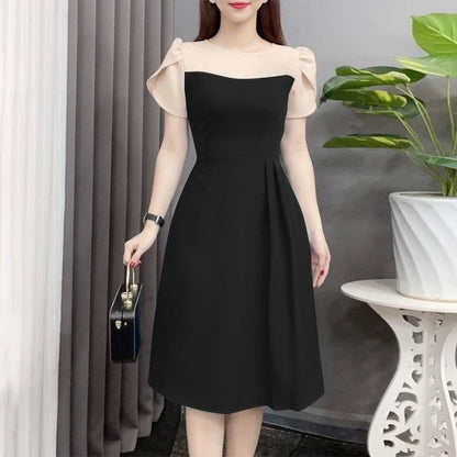 ZANZEA Elegant Women Waist Dress 2024 Summer Patchwork Round Neck Vestidos Fashion Petal Short Sleeves Dress Vintage Office Robe