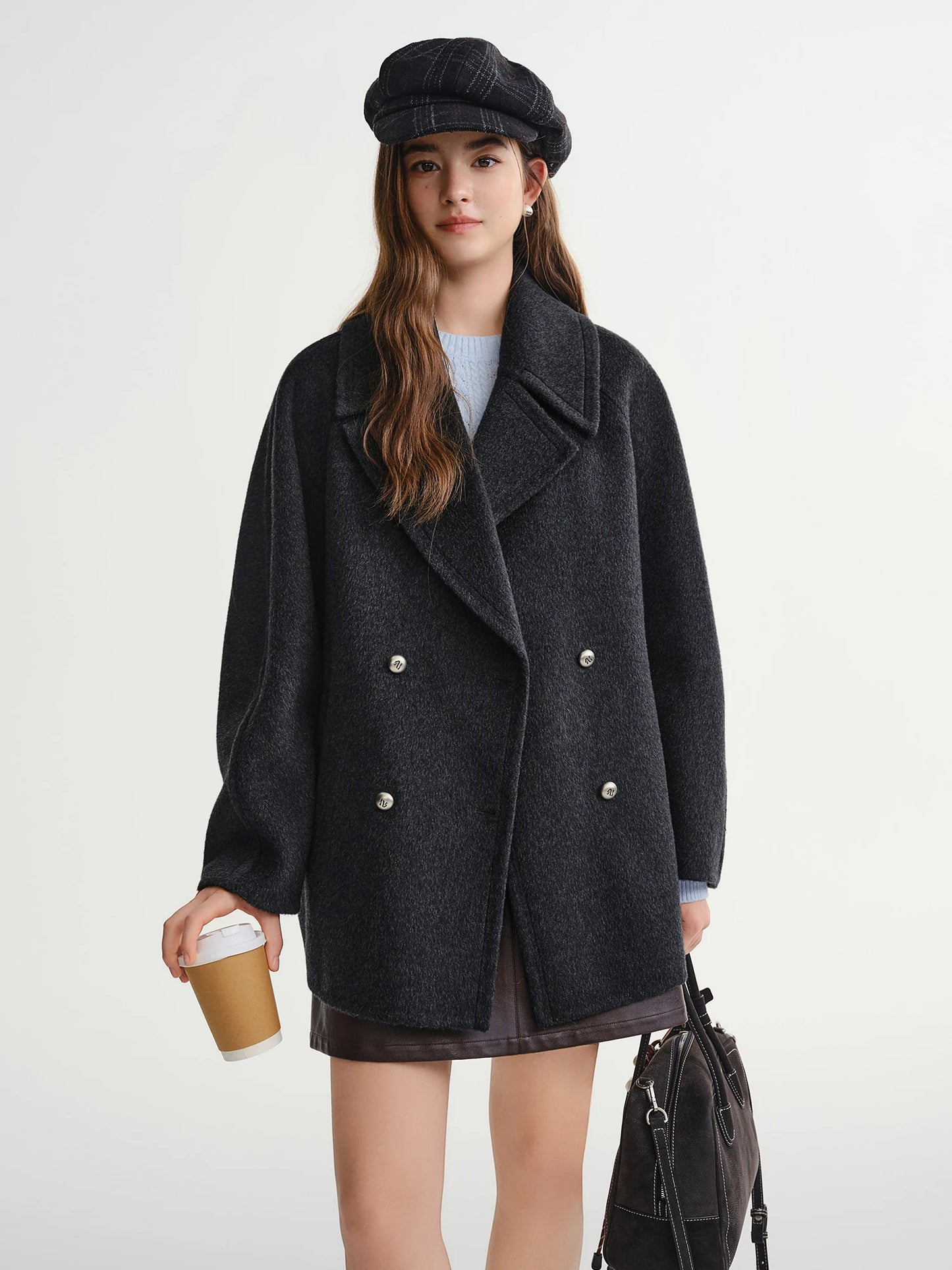DUSHU Plus Size Women's Wool Tweed Coat 2025 Winter New Arrival | Icelandic Encounter Collection Short Coat 100% Wool Jackets