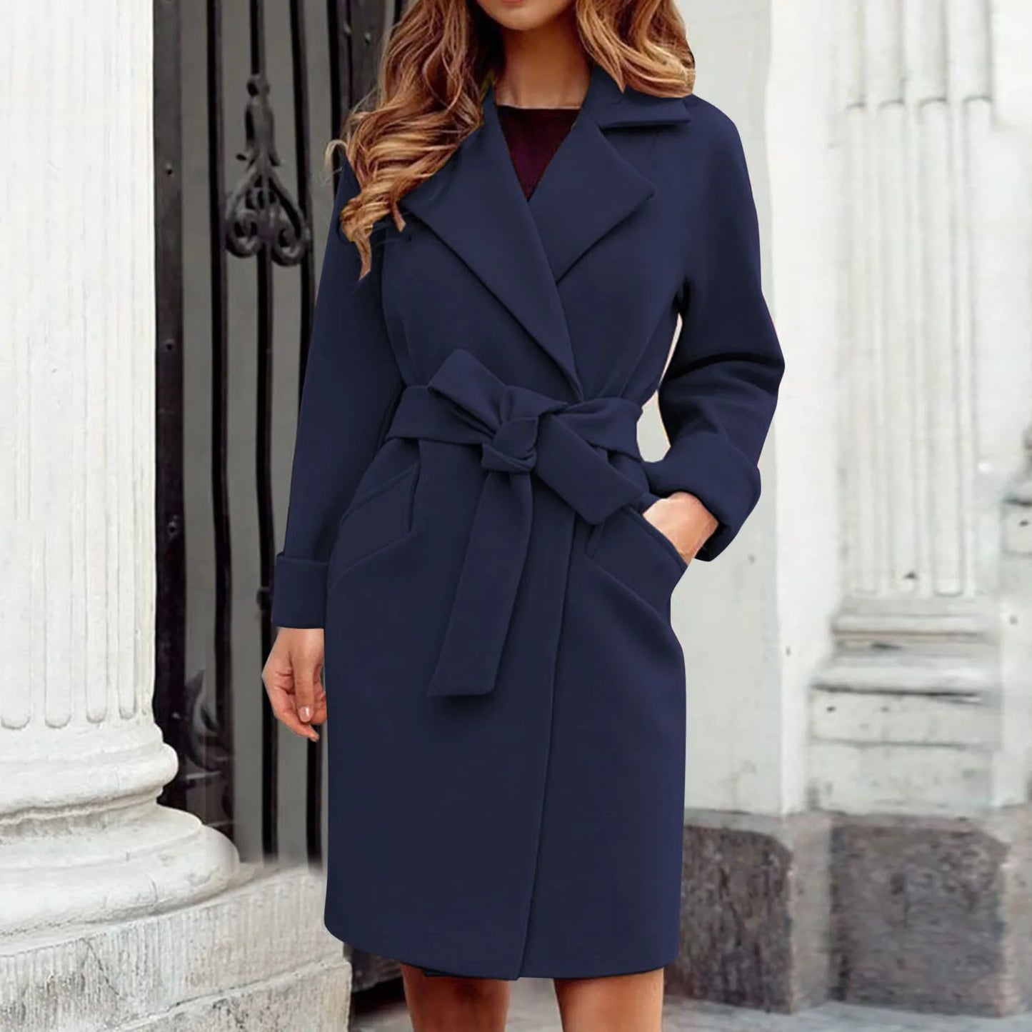 2025 Women Hot Pink Trench Coat Casual Mid Long Overcoat Lapel Open Front Cardigan Outwear Woolen Boot Winter Jackets for Women