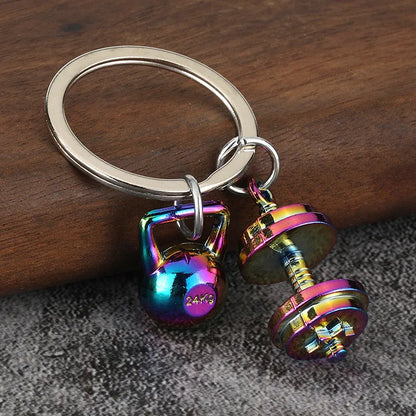 Fashion Mini 3D Metal Dumbbells Keychain Solid Color Kettlebell Sports Keyring Unisex Backpack Pendant Car Key Holder Accessorie
