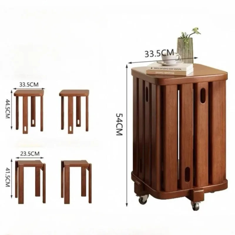Stackable Stool Wooden Stools Luxury Modern Aesthetic Mobile Dining Rooms Stools Decorative Multifunctional Stool with Wheels