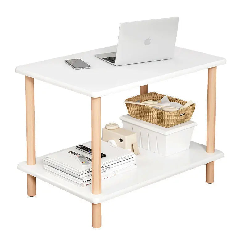 2-Tier Wooden Side Table, Modern End Table with Semi-enclosed Storage Space for Living Room Bedroom Gray