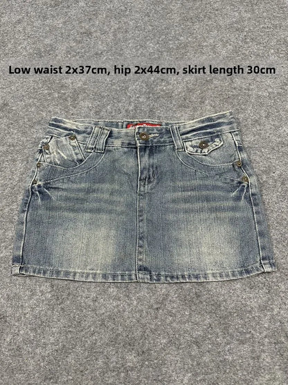 Sexy American Vintage Low Waist Denim  Skirt for Students Z4 Antiquing Y2K Trendy ort Skirt with Handmade Ripped And Fo...