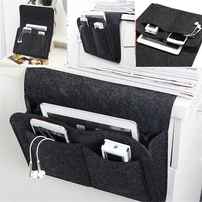 Hanging Storage Bag for Bed Sofa Side, Phone Book Magazine Holder Pockets, Baby Tissue Box, Felt Bedside Storage Organizer Pouch