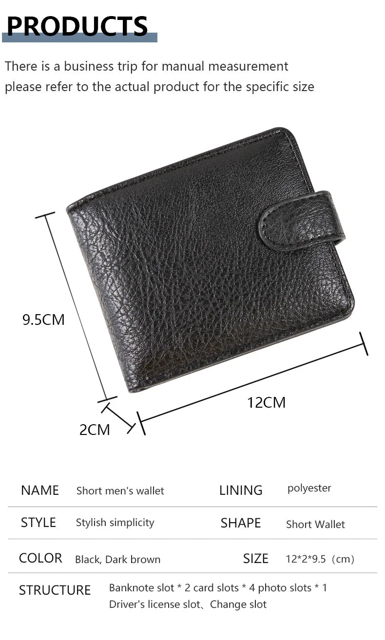 Casual Wallet For Men Leather Short Hasp Man Wallets Durable Coin Pouch Male Slim Bifold Photo ID Card Holders Purse Money Clip