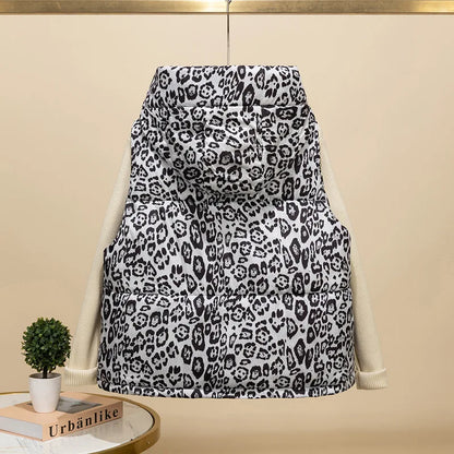 Autumn Winter Leopard Print Cotton Vest For Women American Fashion Hooded Sleeveless Jacket Casual High Street Warm Coat