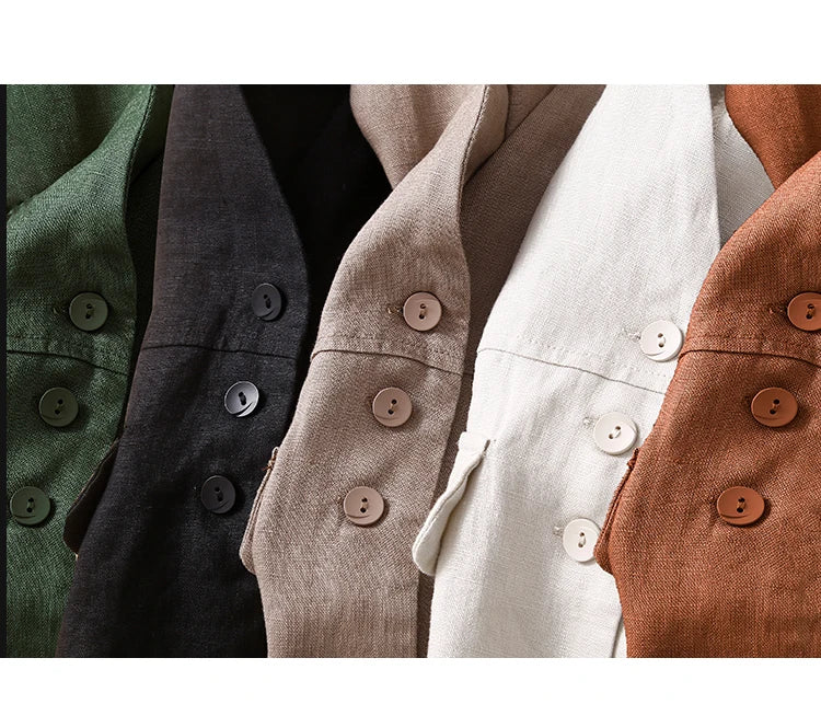 TingYiLi Cotton Linen Sleeveless Jacket For Women Summer V-neck White Khaki Green Black Vest Korean Style Waistcoat Cardigan