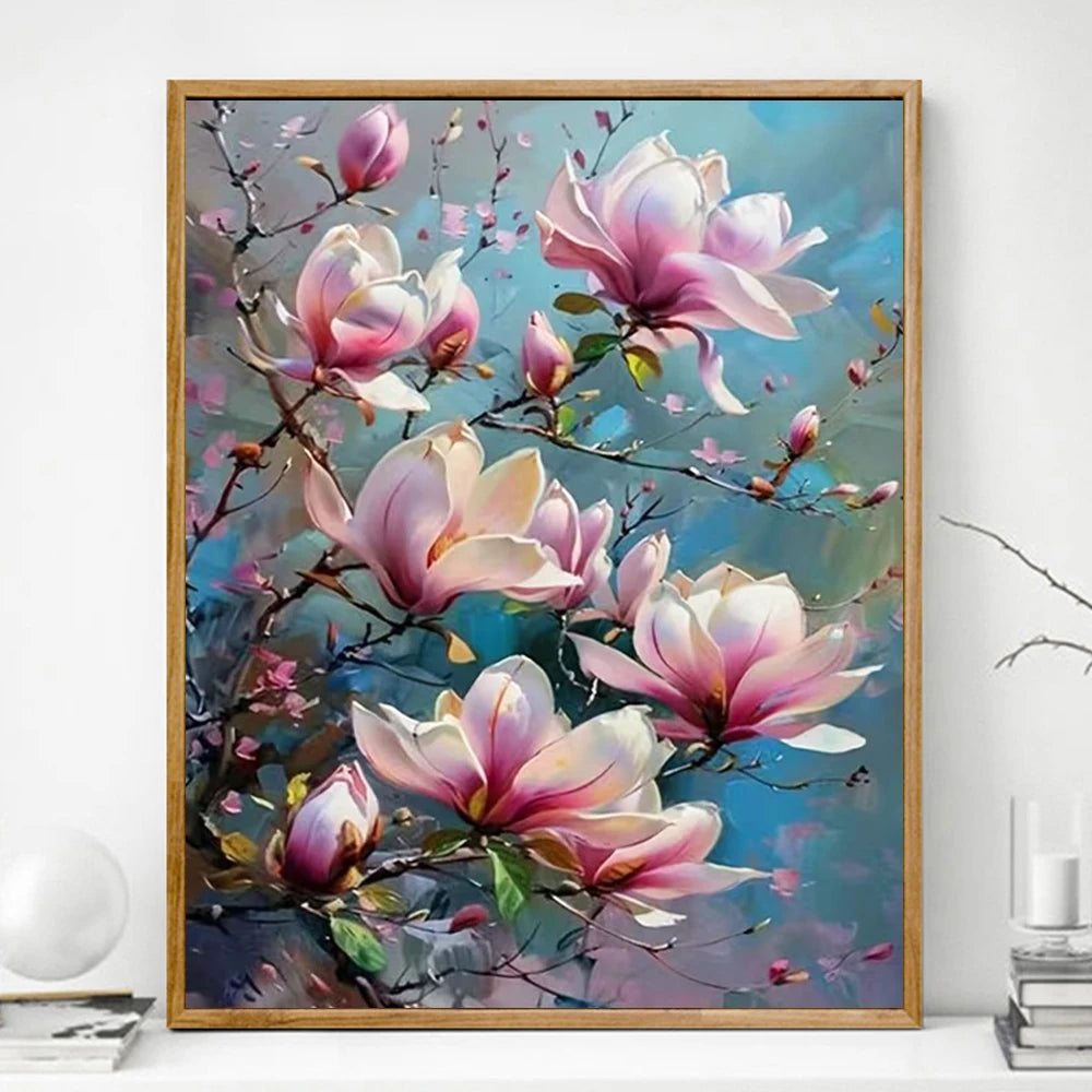 Momoart Picture By Numbers with Frame Flower DIY Painting By Number Framed Peach Blossom on Canvas Decor for Home HandPainted