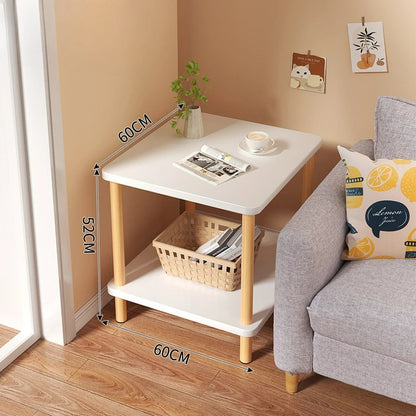 2-Tier Wooden Side Table, Modern End Table with Semi-enclosed Storage Space for Living Room Bedroom Gray
