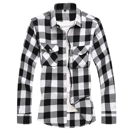 2026 New Men's Long Sleeved Plaid Shirt, with Two Chest Pockets Single Breasted Lapel Cotton Shirts Big Size Male Top Chemise