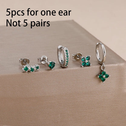 5PCS Stainless Steel Little Huggies Ear Stud Earrings Set For Women Tiny Crystal Zirconia Pendant Earrings Piercing Jewelry