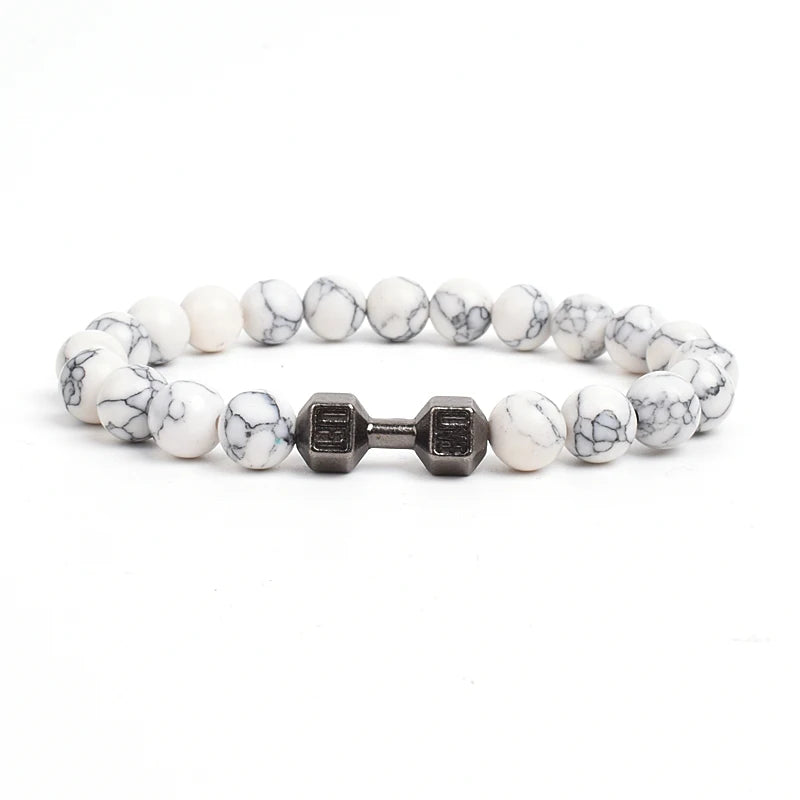 Dumbbells For Men Beads Bracelet Natural Black Volcanic Lava Stone Energy Barbell Fashion Bracelets Bangles Handmade Jewelry