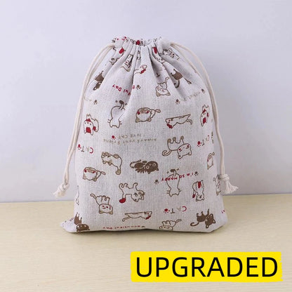 Pet Toys & Snacks Storage Cotton Linen Fabric Pouch Drawstring Bag Cute Kids Travel Cloth Shoes Storage Bag Makeup Case Gift Bag
