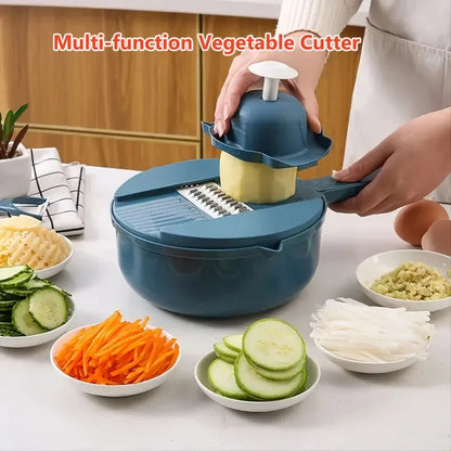 9 in 1 Multi-functional Vegetable Chopper Carrots Potatoes Manually Cut Shred Slicer Radish Grater with Container Kitchen Tools