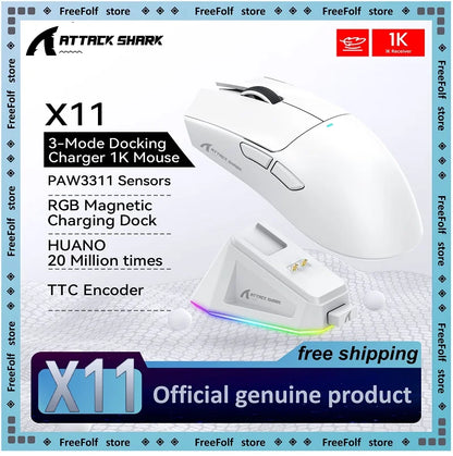 Attack Shark X11  X11SE Wireless Gaming Mouse 3-Mode , PAW3311, 22000DPI, 400IPS, PC Gaming Mouse