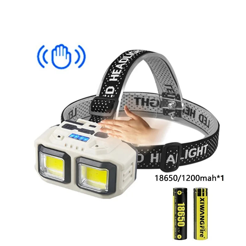 Induction Headlamp LED Head Flashlight USB Rechargeable Headlight with Built-in Battery 5 Lighting Modes Fishing Camping Lantern